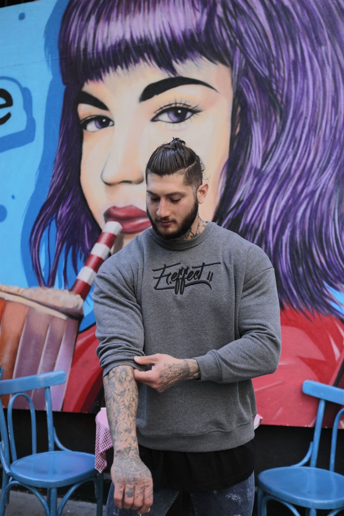 Onu Nakis Baskılı Antrasit Oversize Sweatshirt