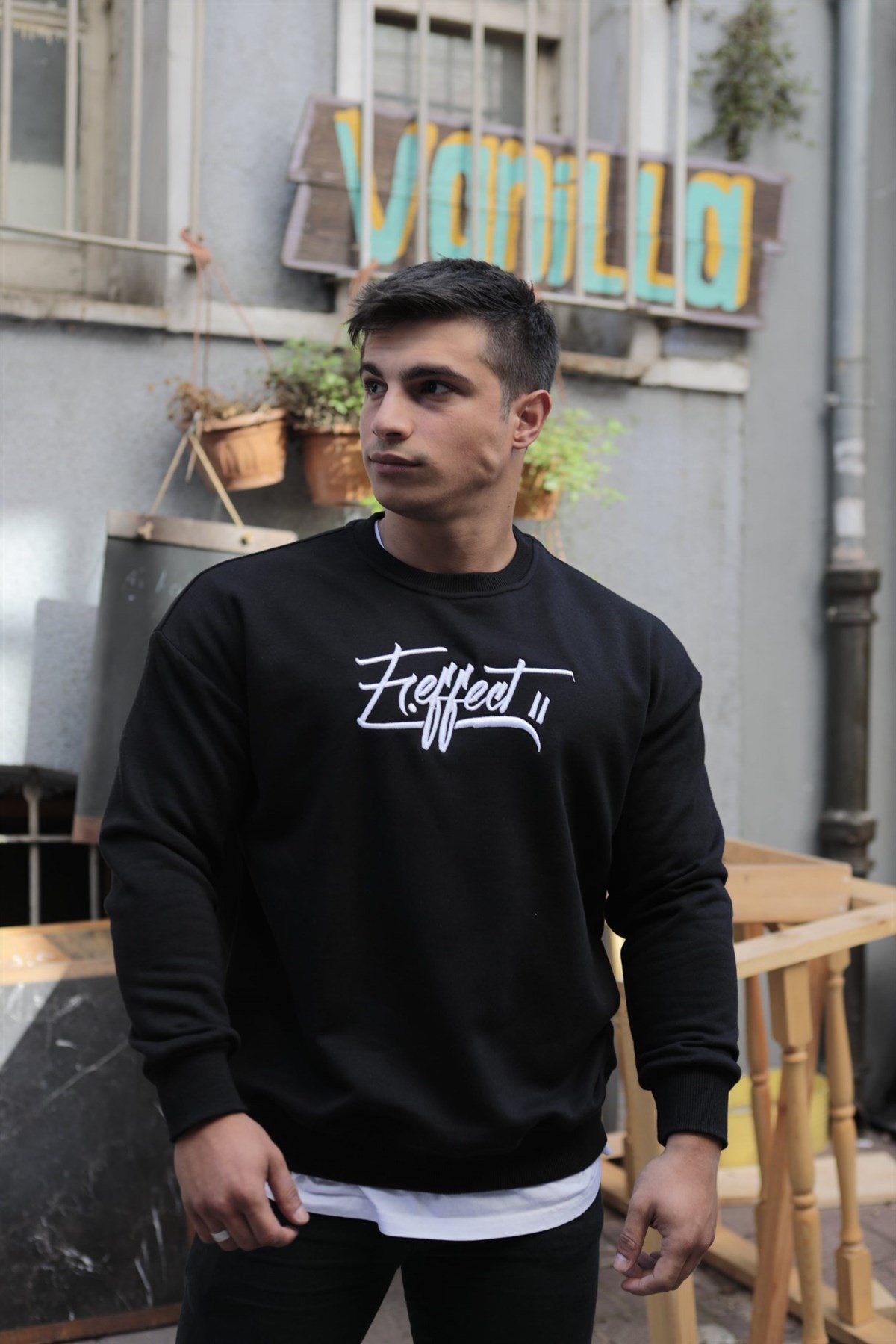 Onu Nakis Baskılı Siyah Oversize Sweatshirt
