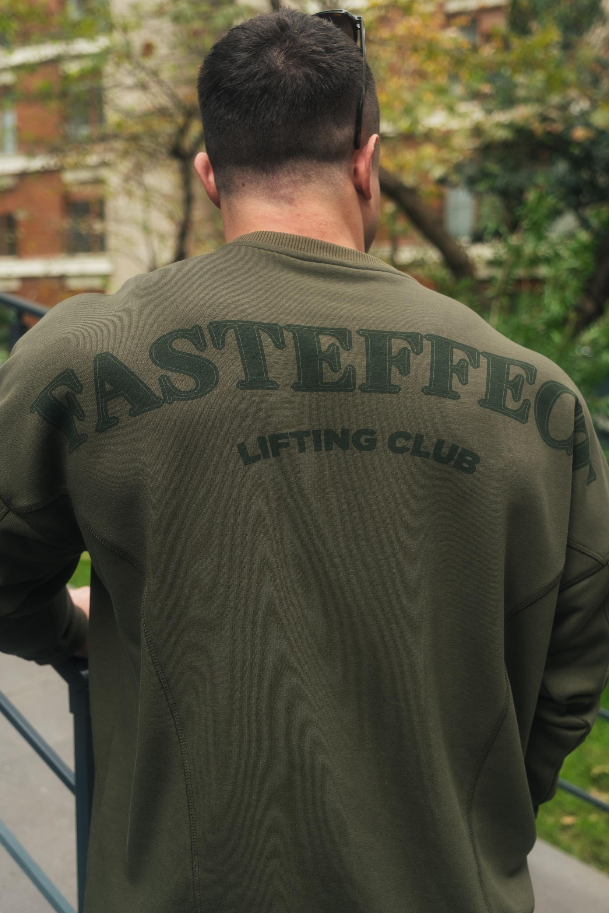 Sırtı Baskılı Dikiş Detaylı Oversize Sweatshirt Haki