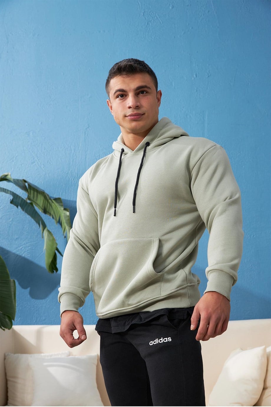 Sırtı Baskılı Kapüşonlu Oversize Yeşil Sweatshirt