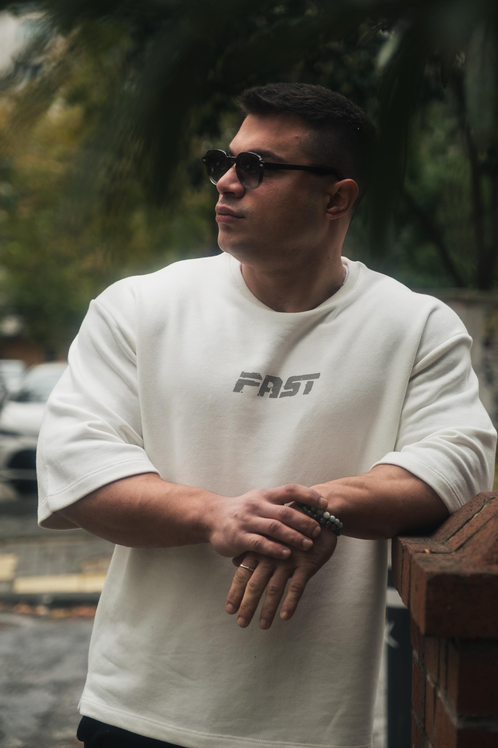 Sırtı Baskılı Yarasa Kol Oversize Sweatshirt Beyaz