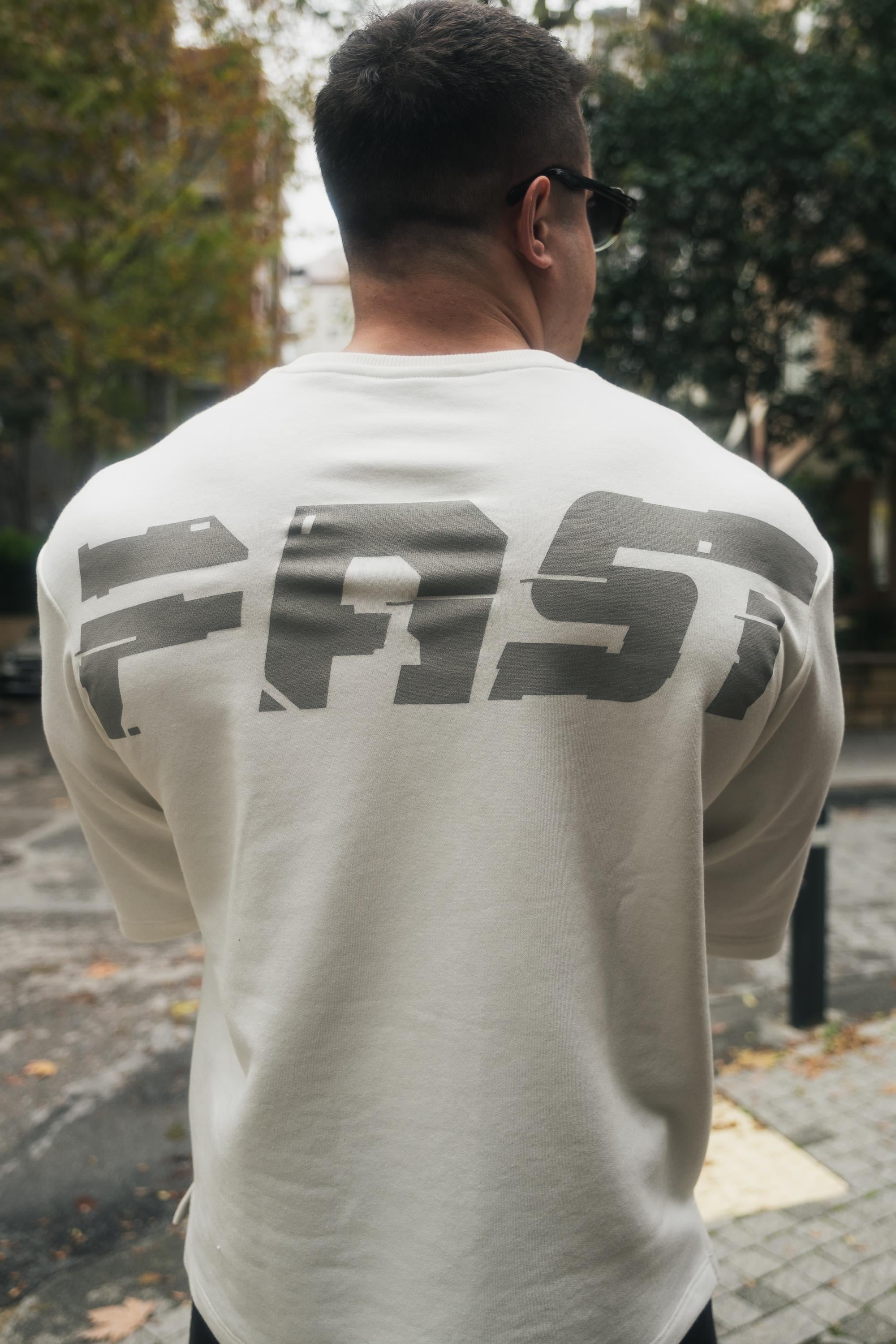 Sırtı Baskılı Yarasa Kol Oversize Sweatshirt Beyaz