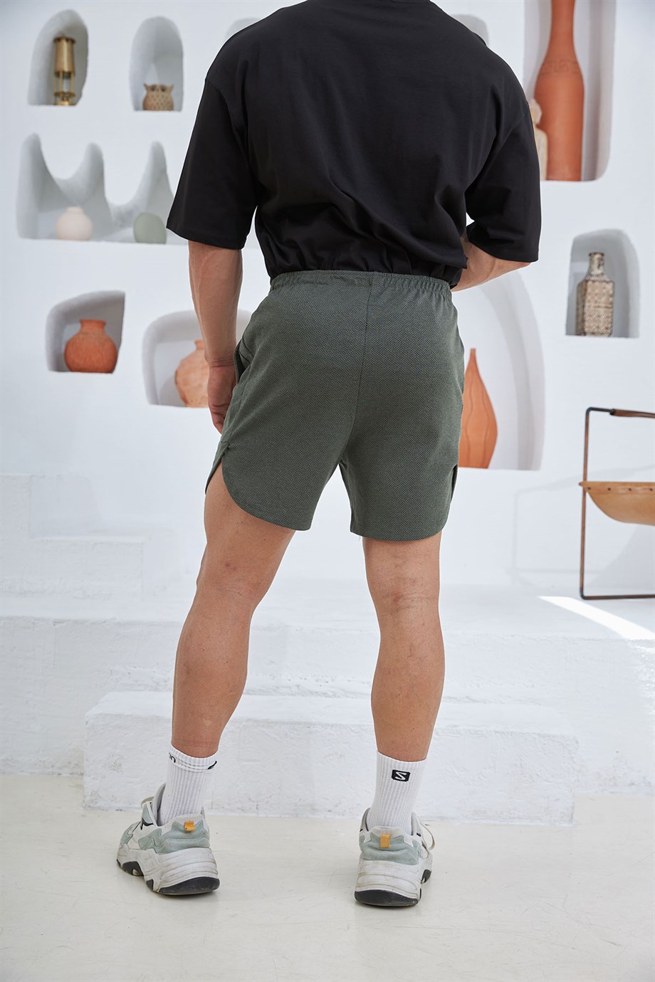 Yağmur Desenli Short Haki