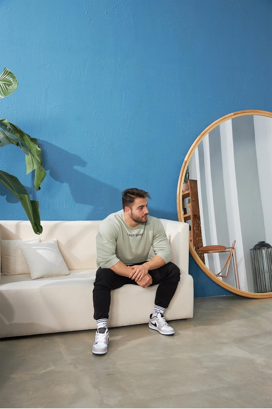 Yanı Fermuarlı Şerit Detaylı Oversize Yeşil Sweatshirt