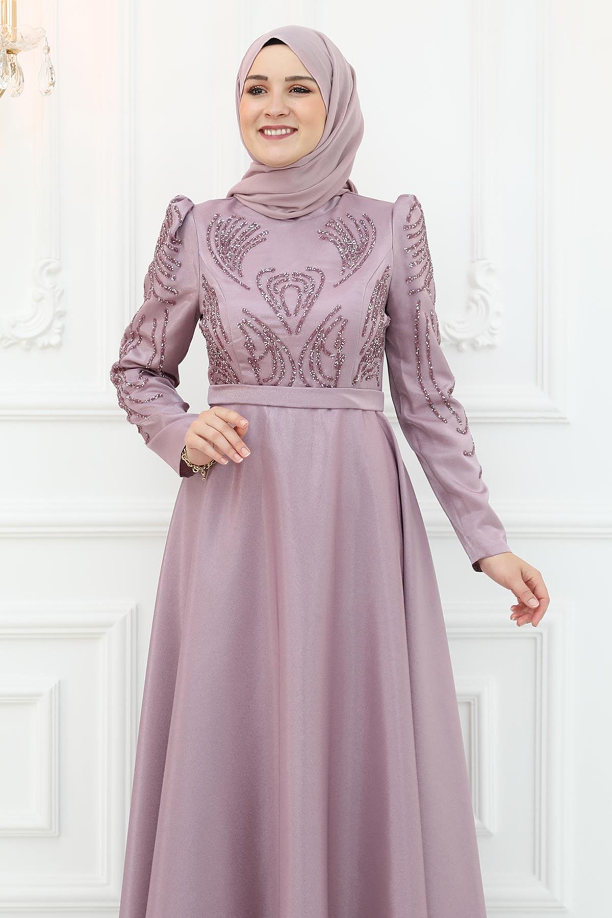 Amine Hüma Asya Saten Abiye Lila