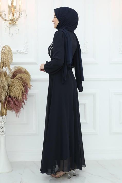 Amine Hüma Belgin Şifon Abiye Lacivert