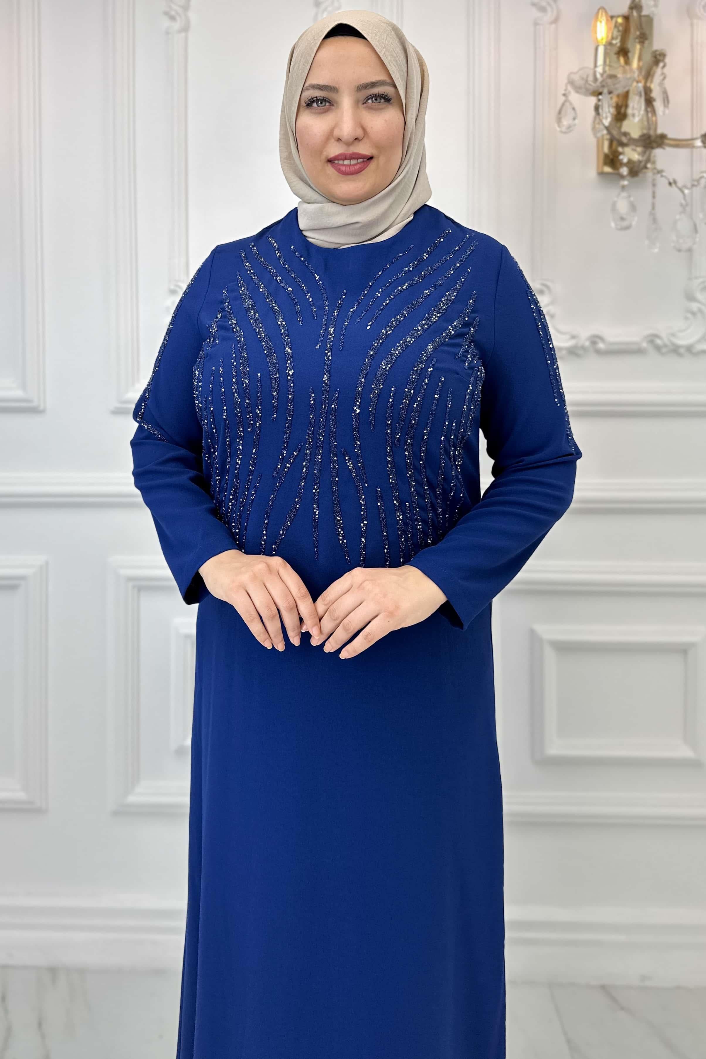 Amine Hüma Cansel Tesettür Abiye İndigo