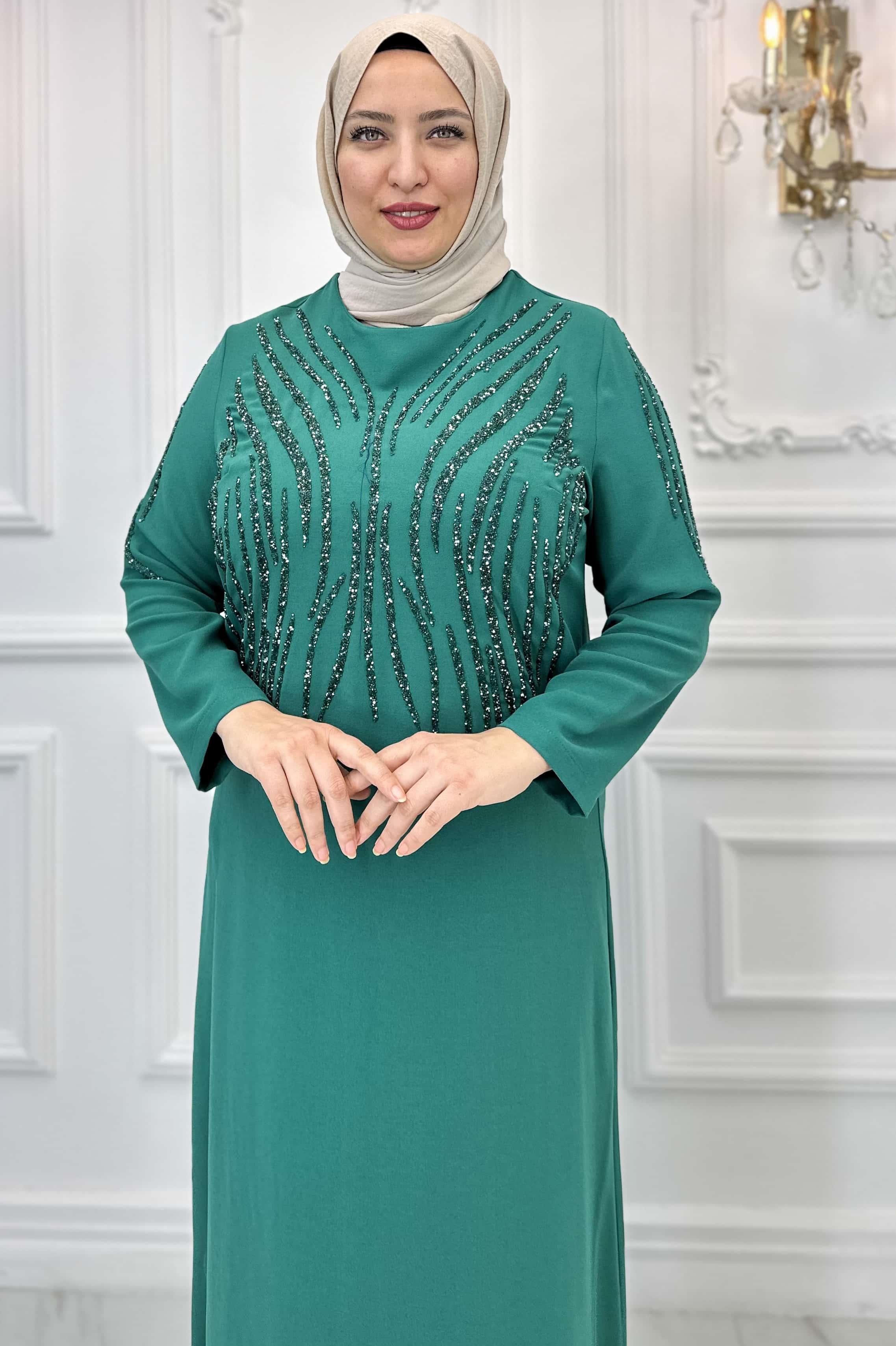 Amine Hüma Cansel Tesettür Abiye Zümrüt