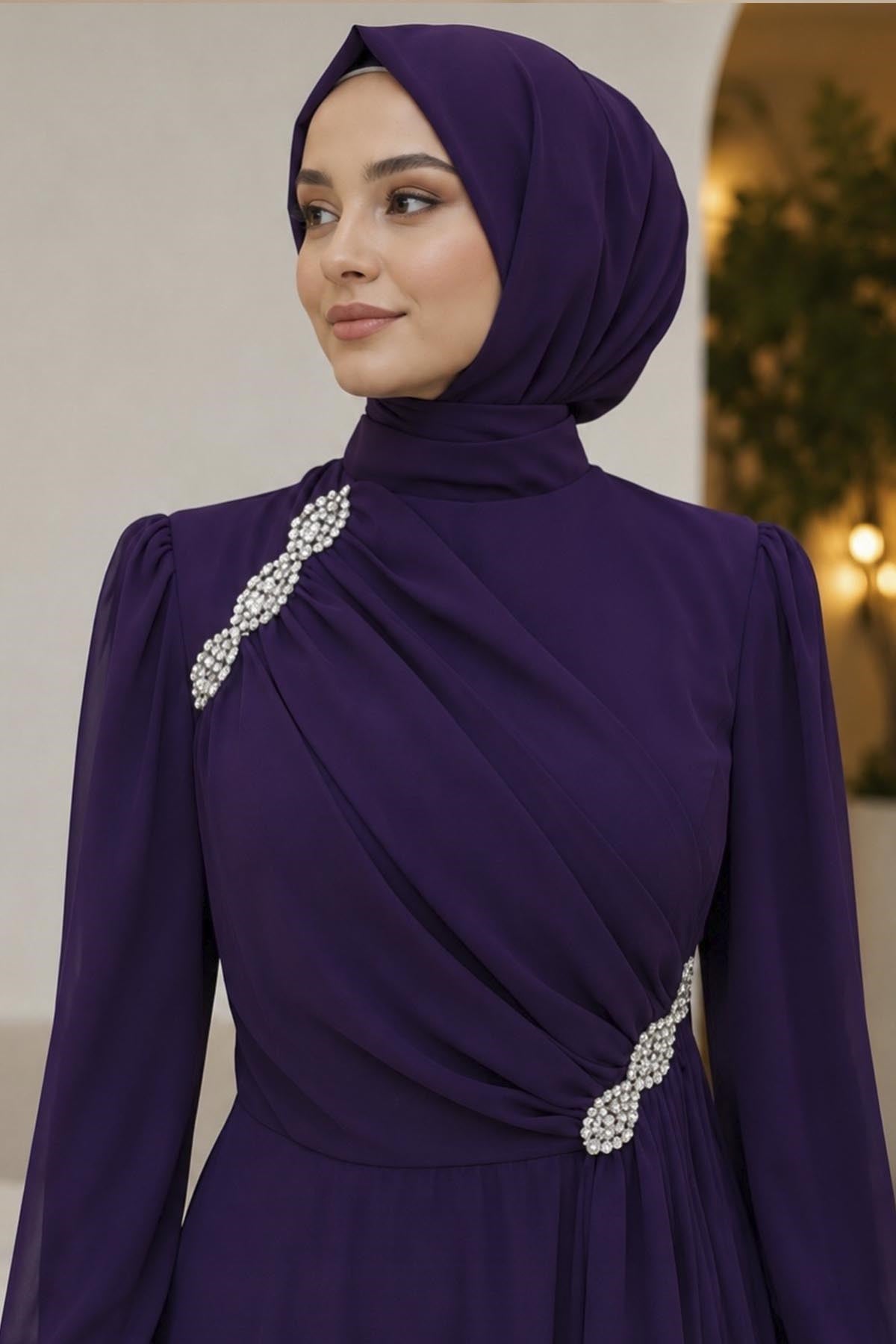Amine Hüma Eflin Abiye Elbise Mürdüm