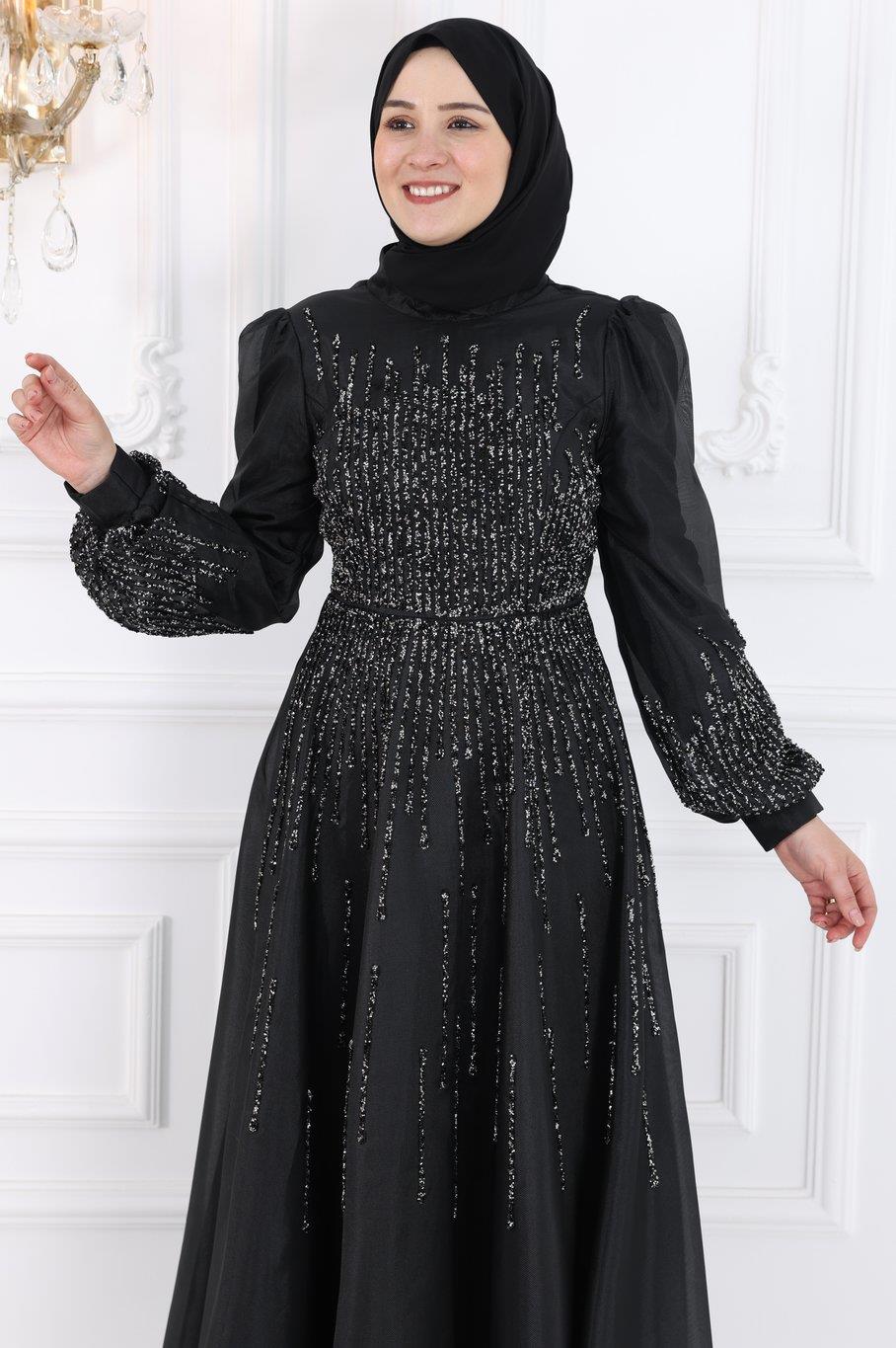 Amine Hüma Milena Tesettür Abiye Siyah