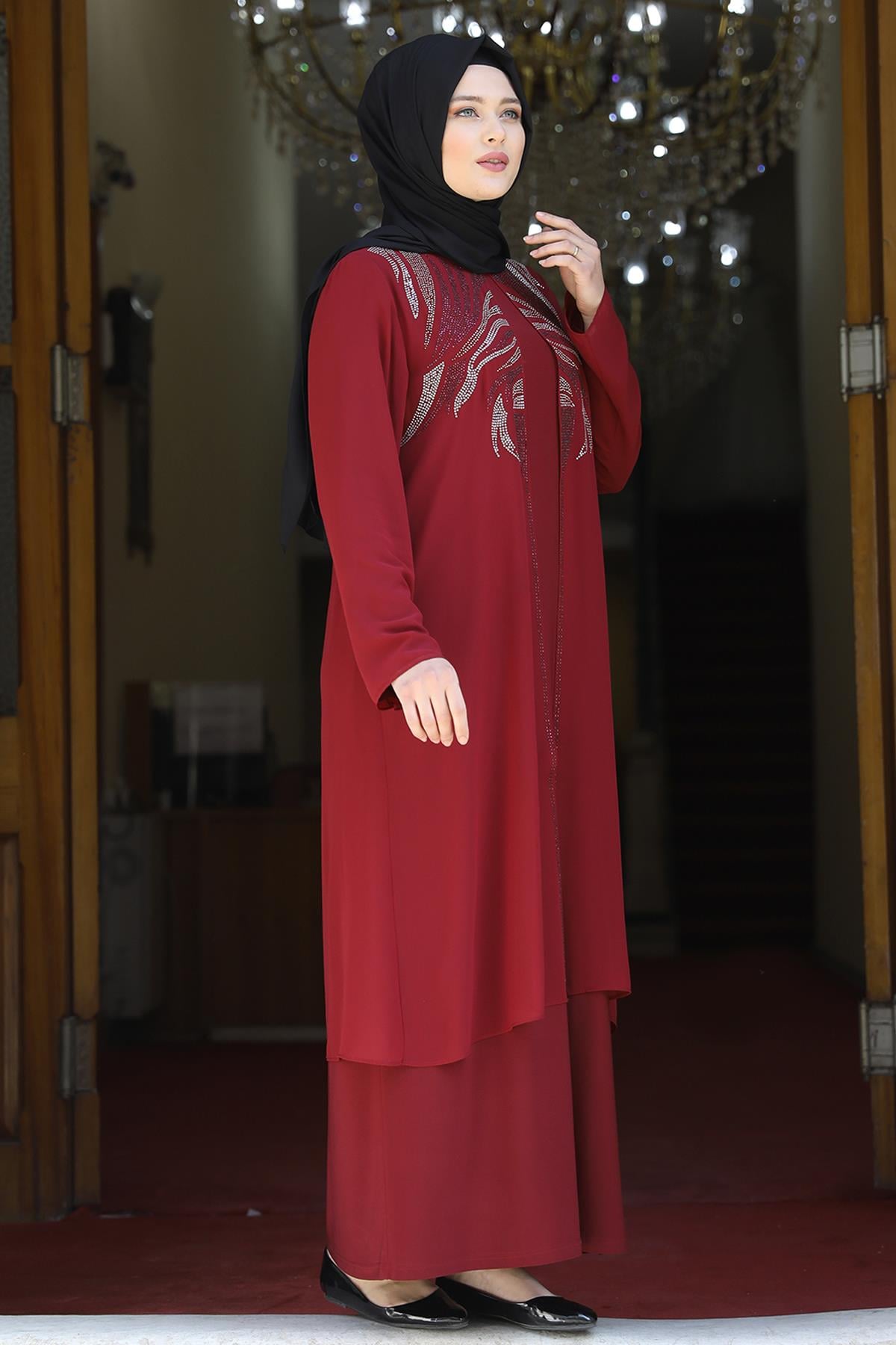 Amine Hüma Mine Abiye Bordo