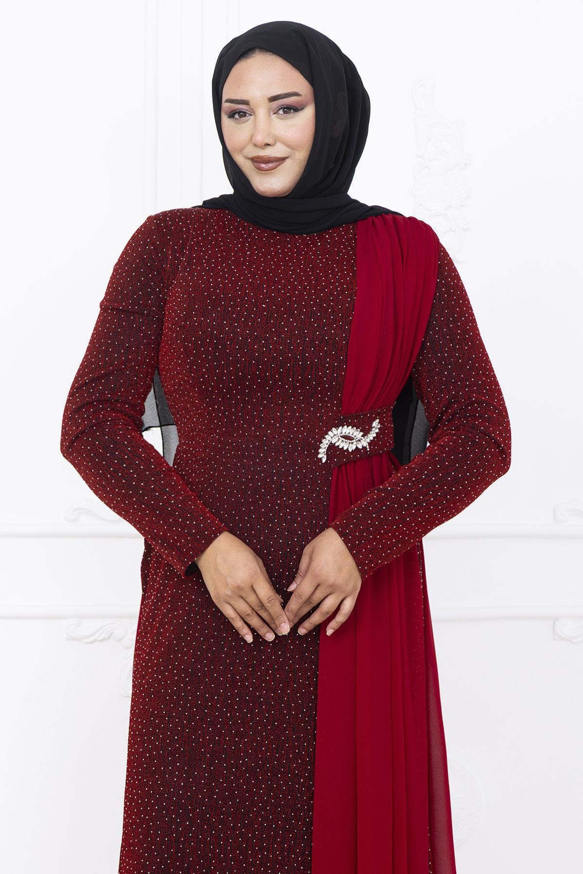 Amine Hüma Nil Abiye Elbise Bordo