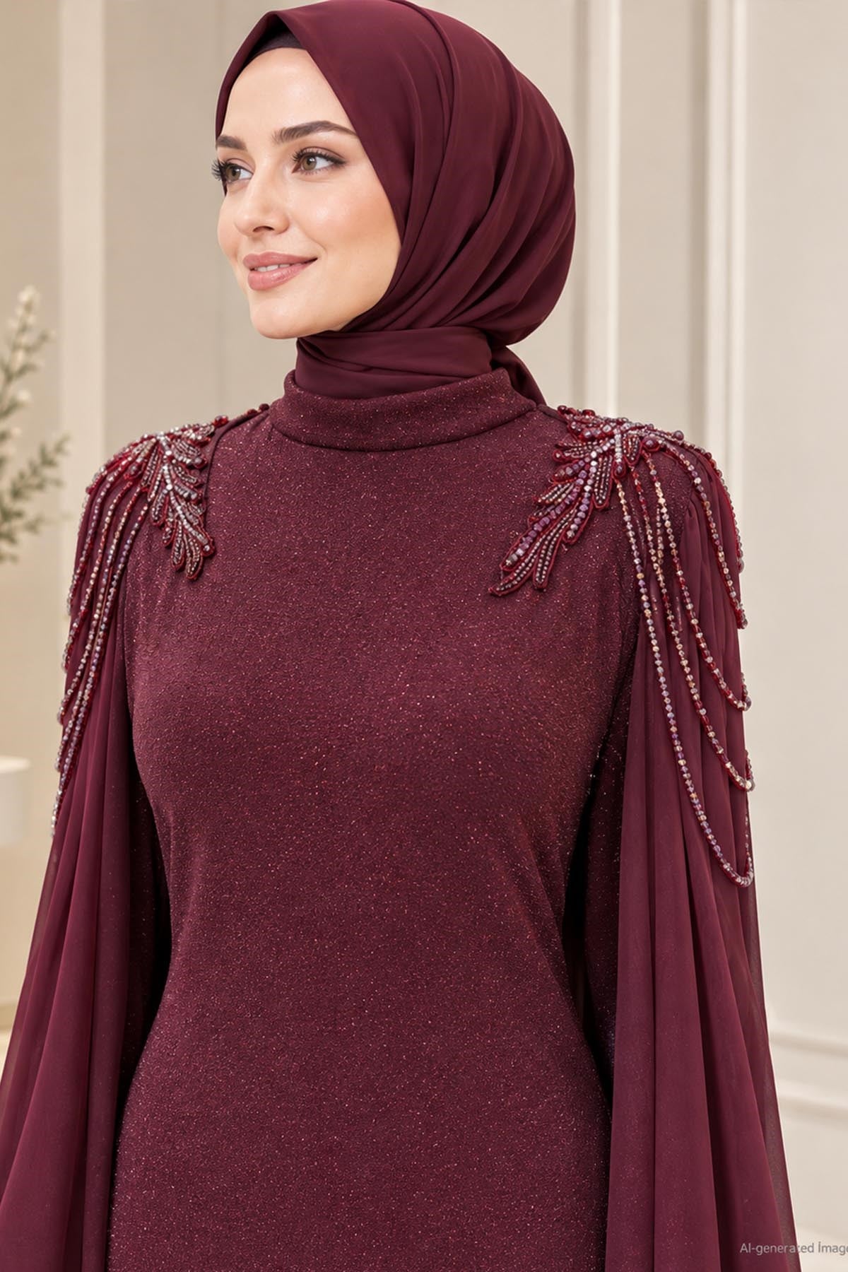Amine Hüma Nurşah Tesettür Abiye Bordo