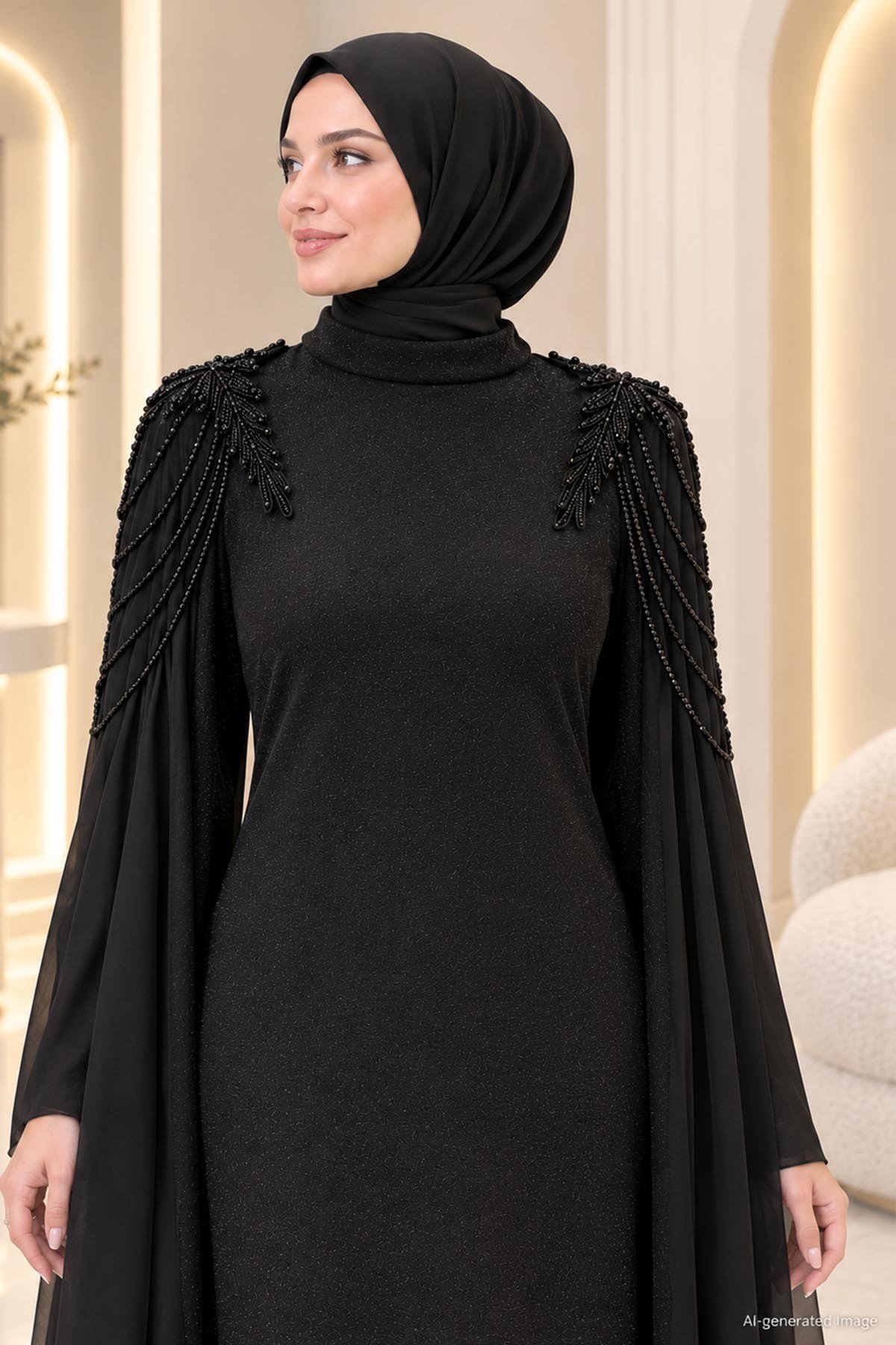 Amine Hüma Nurşah Tesettür Abiye Siyah