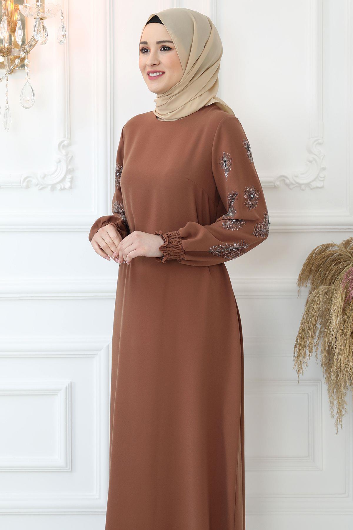 Amine Hüma Sahra Tesettür Elbise Camel