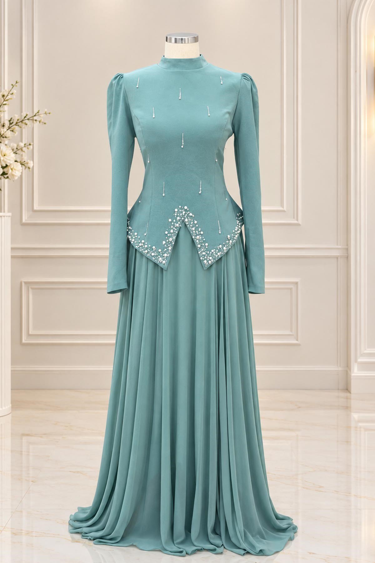 Amine Hüma Sedef Tesettür Abiye Mint