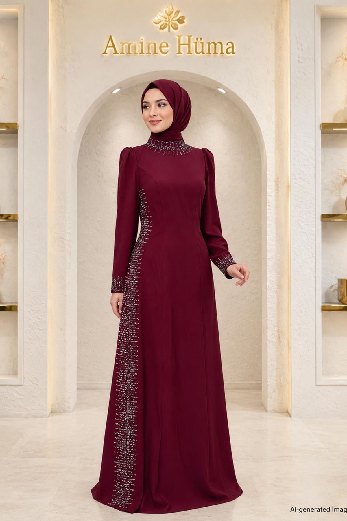 Amine Hüma Sıla Abiye Elbise Bordo