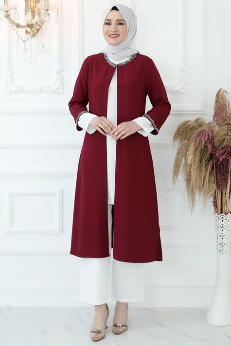 Amine Hüma TAŞ İŞLEMELİ CEKET Bordo