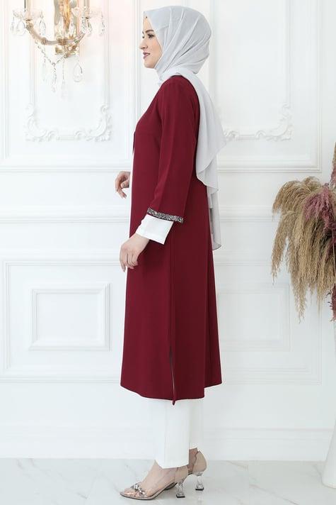 Amine Hüma TAŞ İŞLEMELİ CEKET Bordo