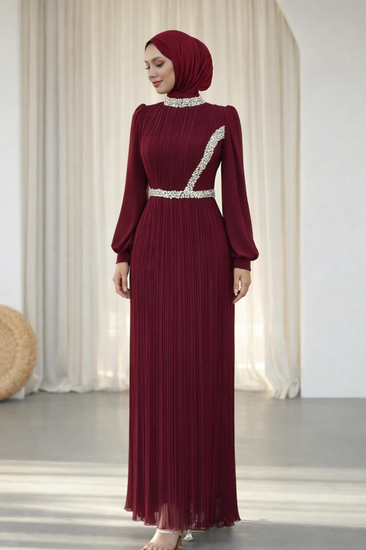 Sima Abiye Elbise Bordo