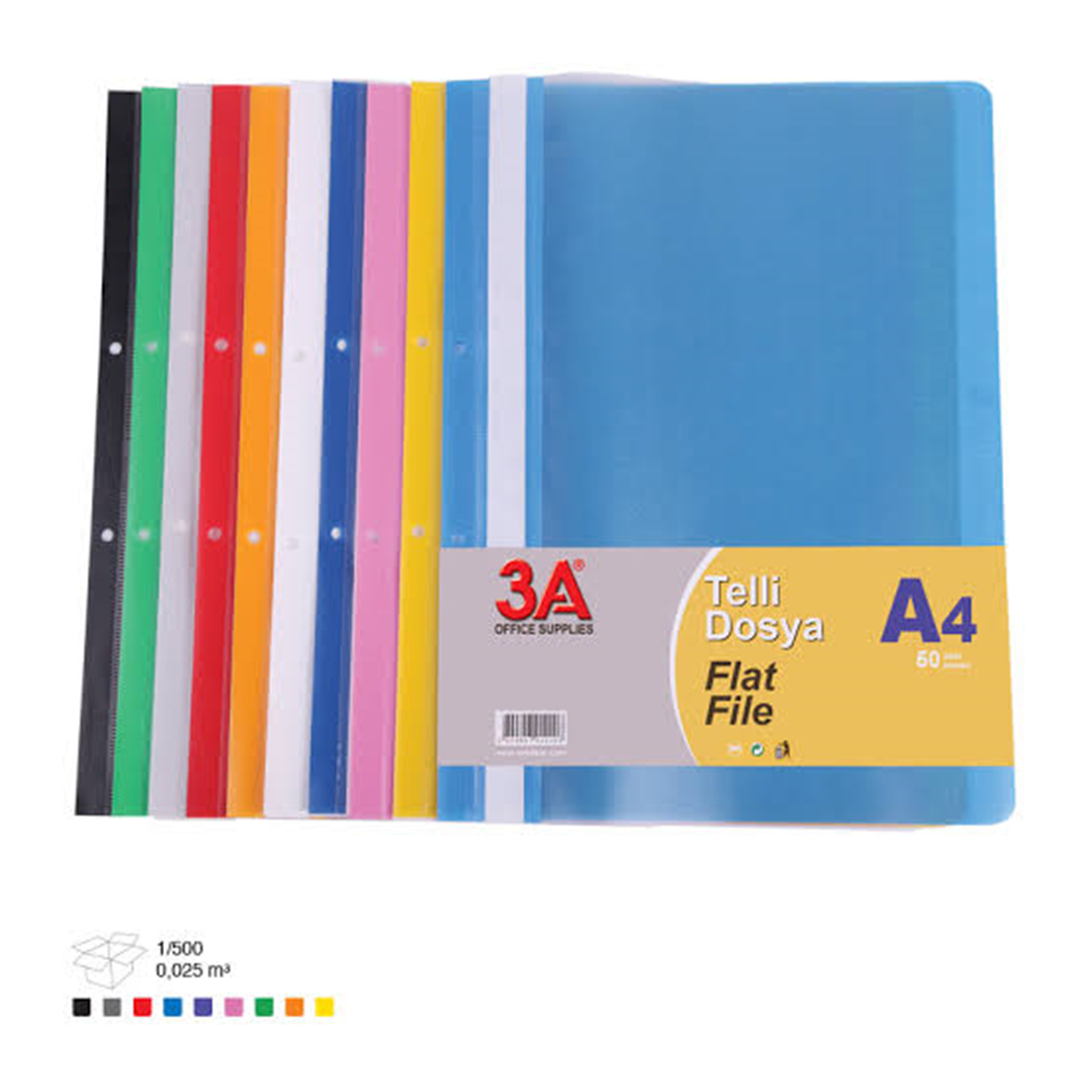 3A 2058 Ofis Telli Dosya Mavi 25 li Paket