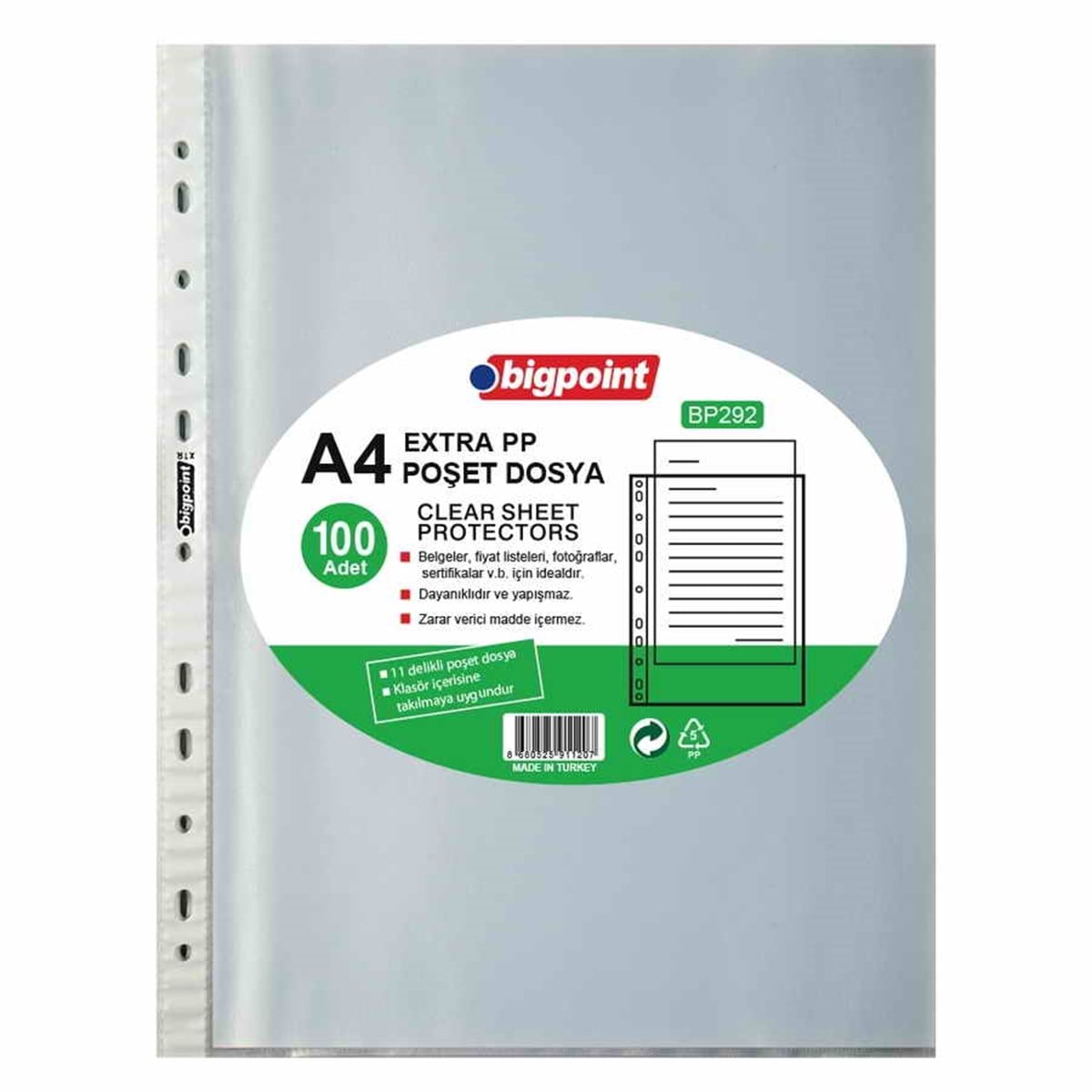 Bigpoint Bp292 A4 Poset Dosya Extra 50 Micron 100Lü Paket