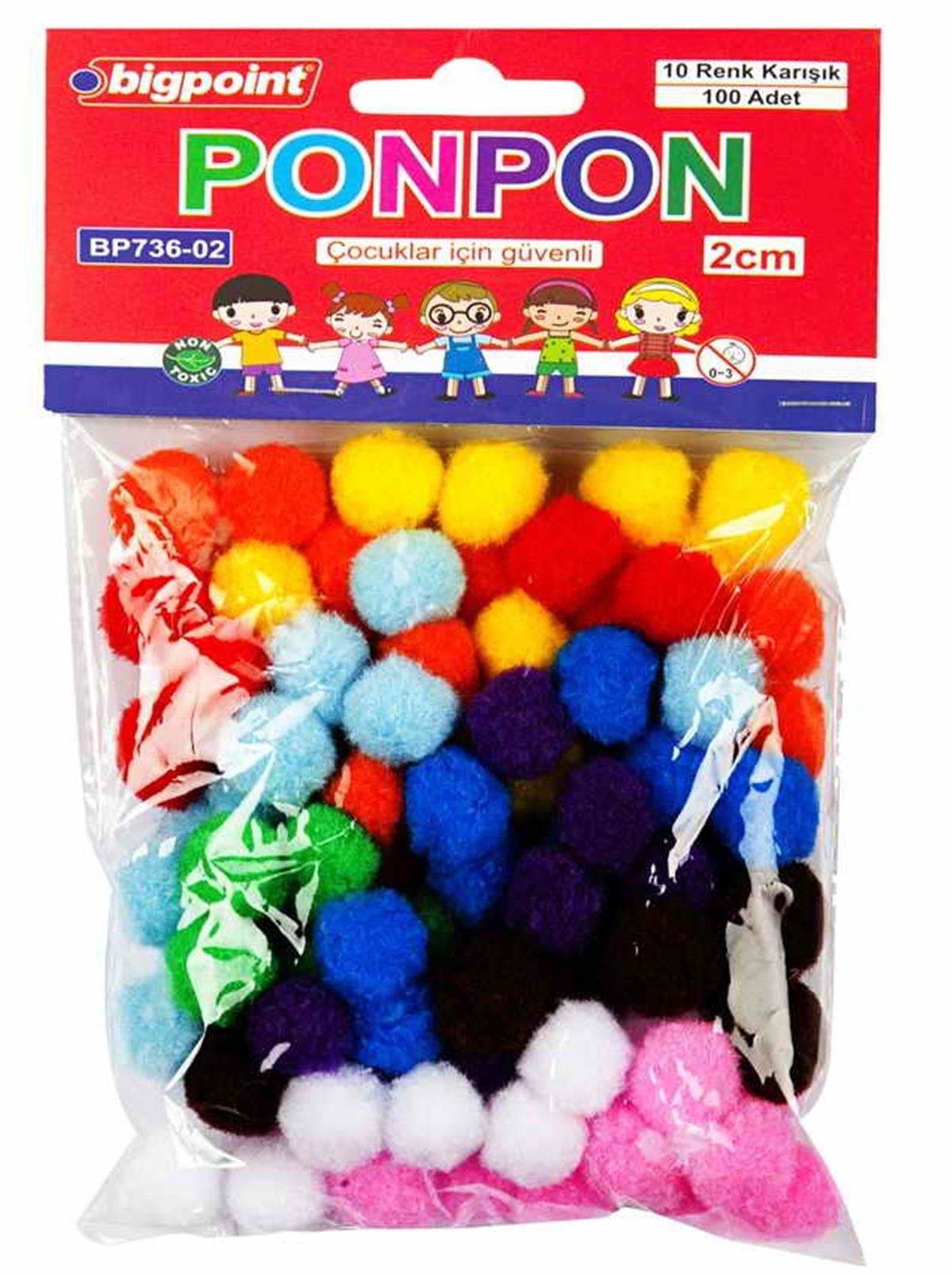 Bigpoint Bp736-02 Ponpon 2 cm 10 Renk / 100'lü Poşet