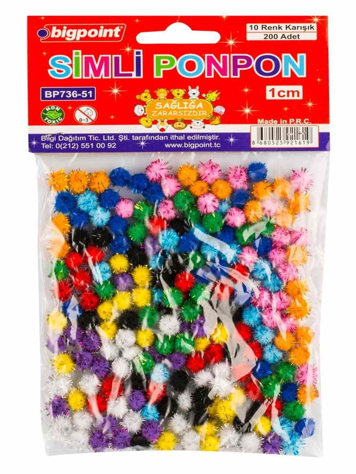 Bigpoint Bp736-51 Ponpon Simli 1 cm 10 Renk / 200'lü Poşet