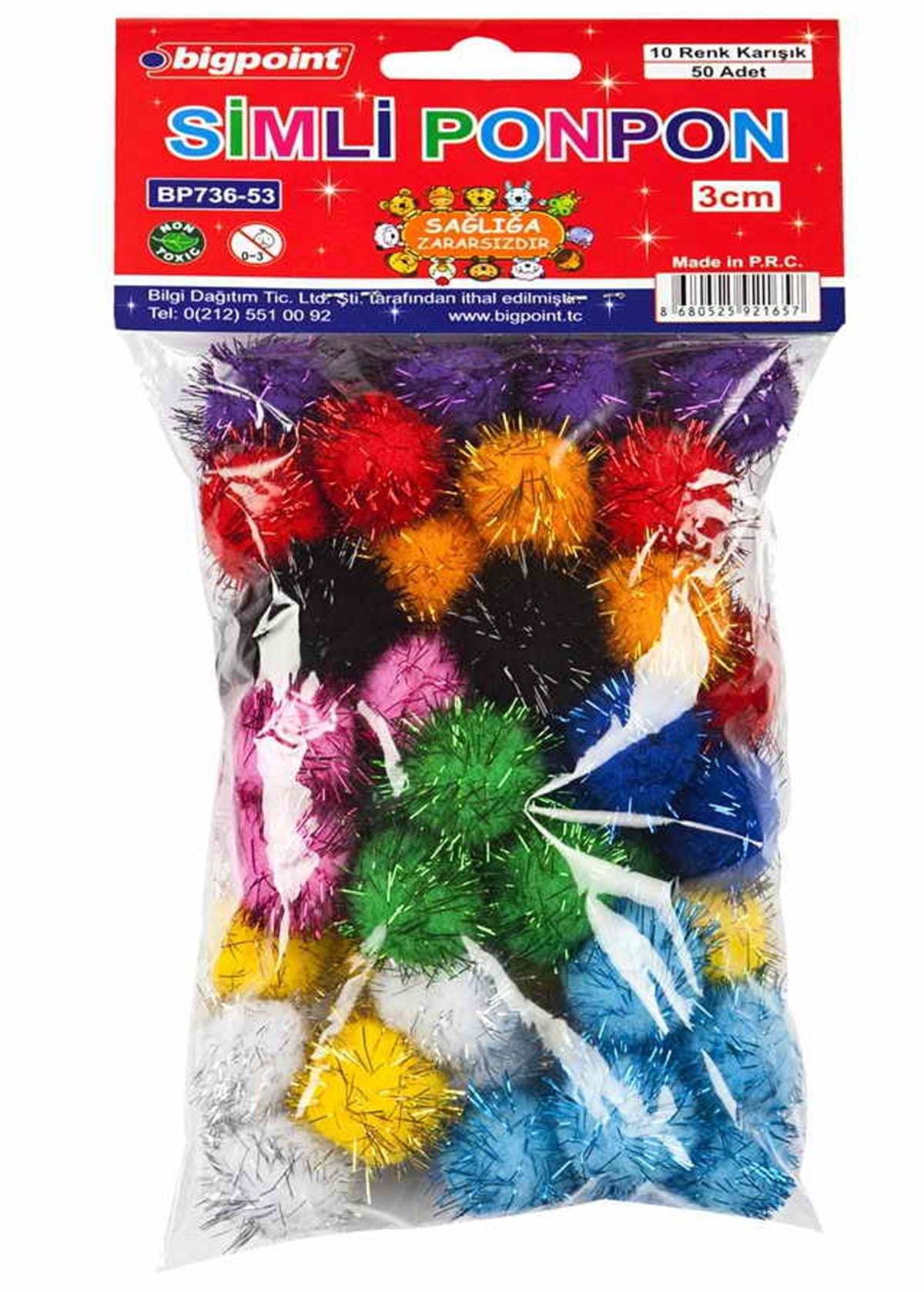 Bigpoint Bp736-53 Ponpon Simli 3 cm 10 Renk / 50'li Poşet