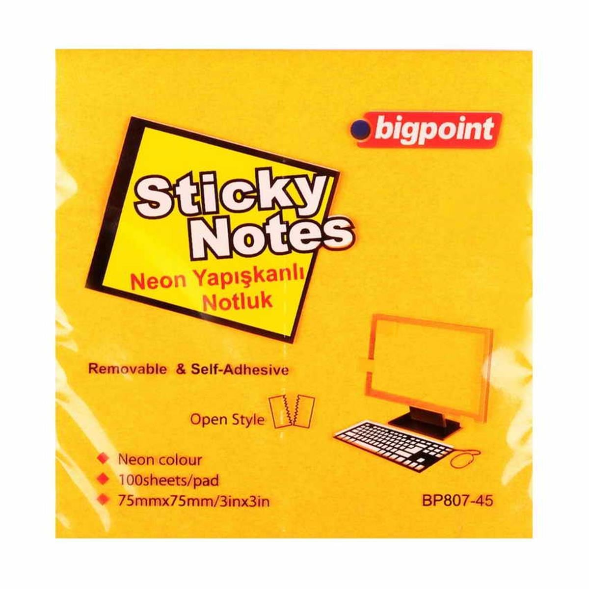 Bigpoint Bp807-45 Yapışkanlı Not Kağıdı Çizgili 75x75Mm Neon Turuncu