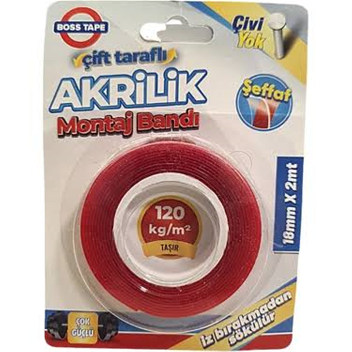 Boss Bt-01001 Tape Şeffaf Çift Taraflı Akrilik Montaj Bandı En:18mm Boy:2mt