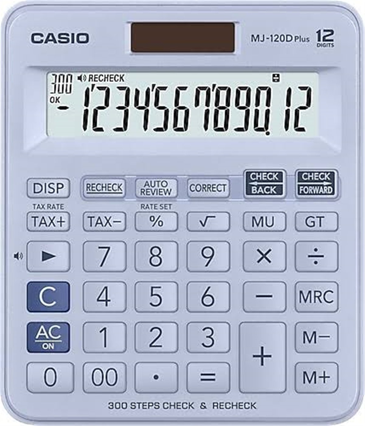 Casio MJ-120D Plus Açık Mavi İşlem Kontrollü 12 Hane Masa Üstü Hesap Makinesi
