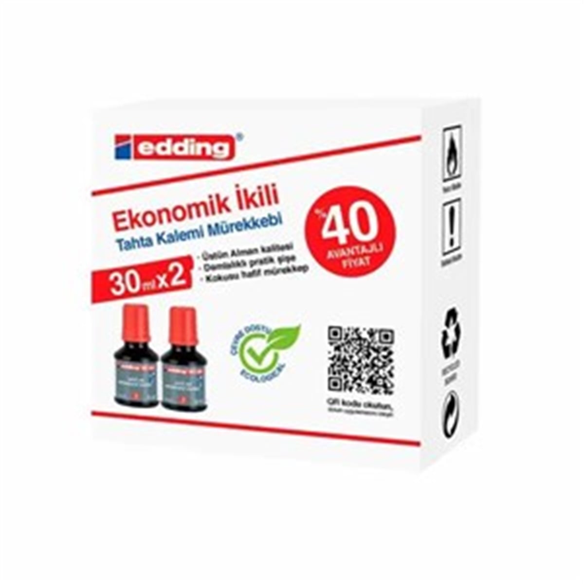 Edding E-Bt30 Tahta Kalem Mürekkebi 30Ml Kirmizi 2Li