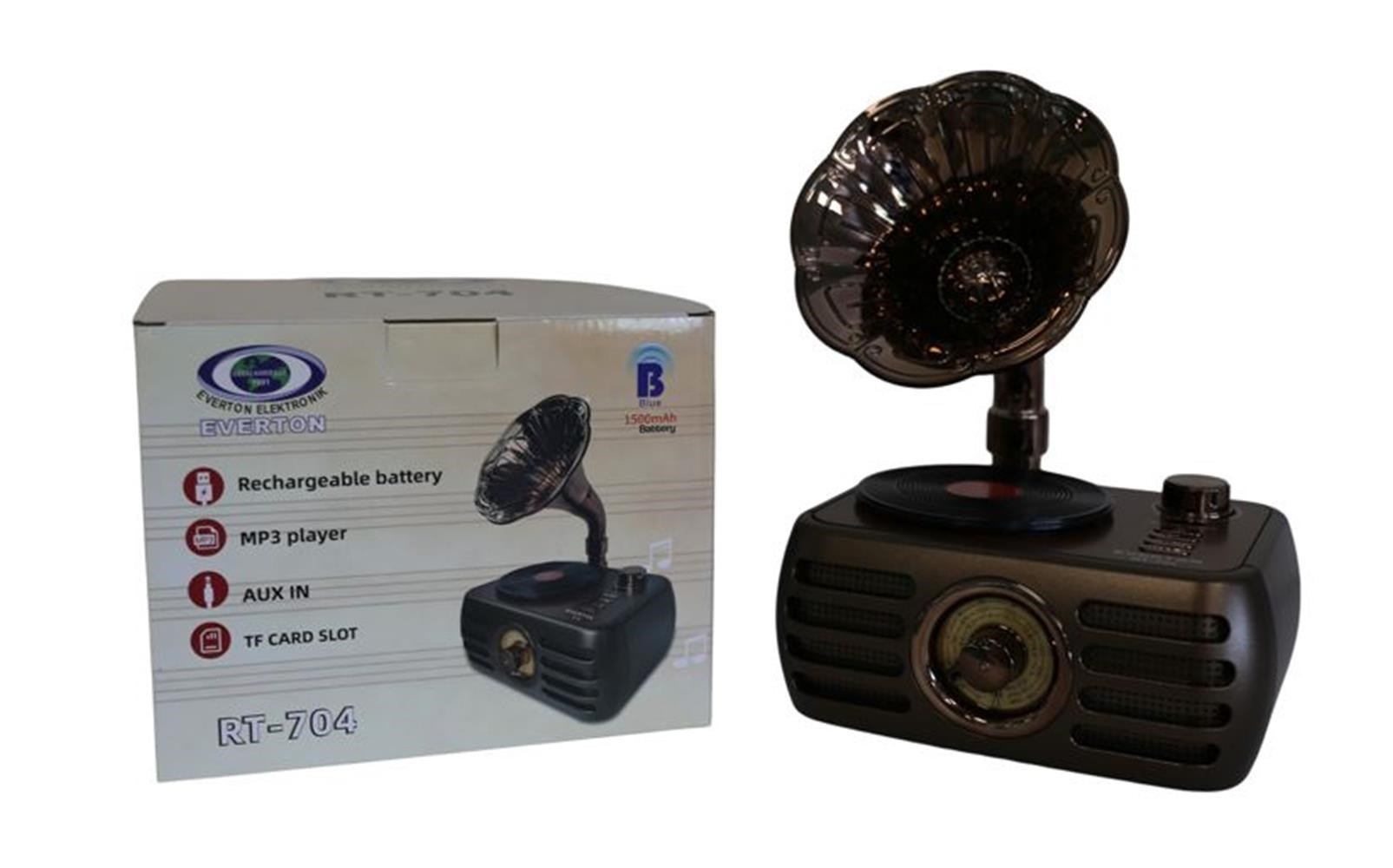 Everton Rt-704 Gramafonlu Bluetooth Fm-Usb-Tf-Aux  Şarjlı Nostaljik Radyo
