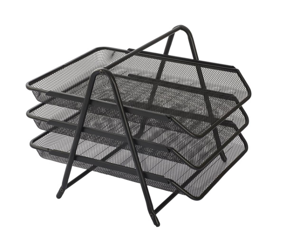 Kraf 460G Perfore Evrak Rafı Metal 3 Katlı Siyah