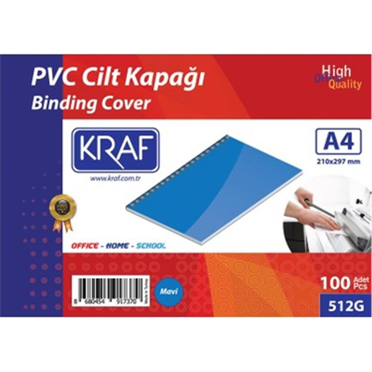 Kraf 512g Cilt Kapağı A4 160 Micron Mavi 100 Lü Paket
