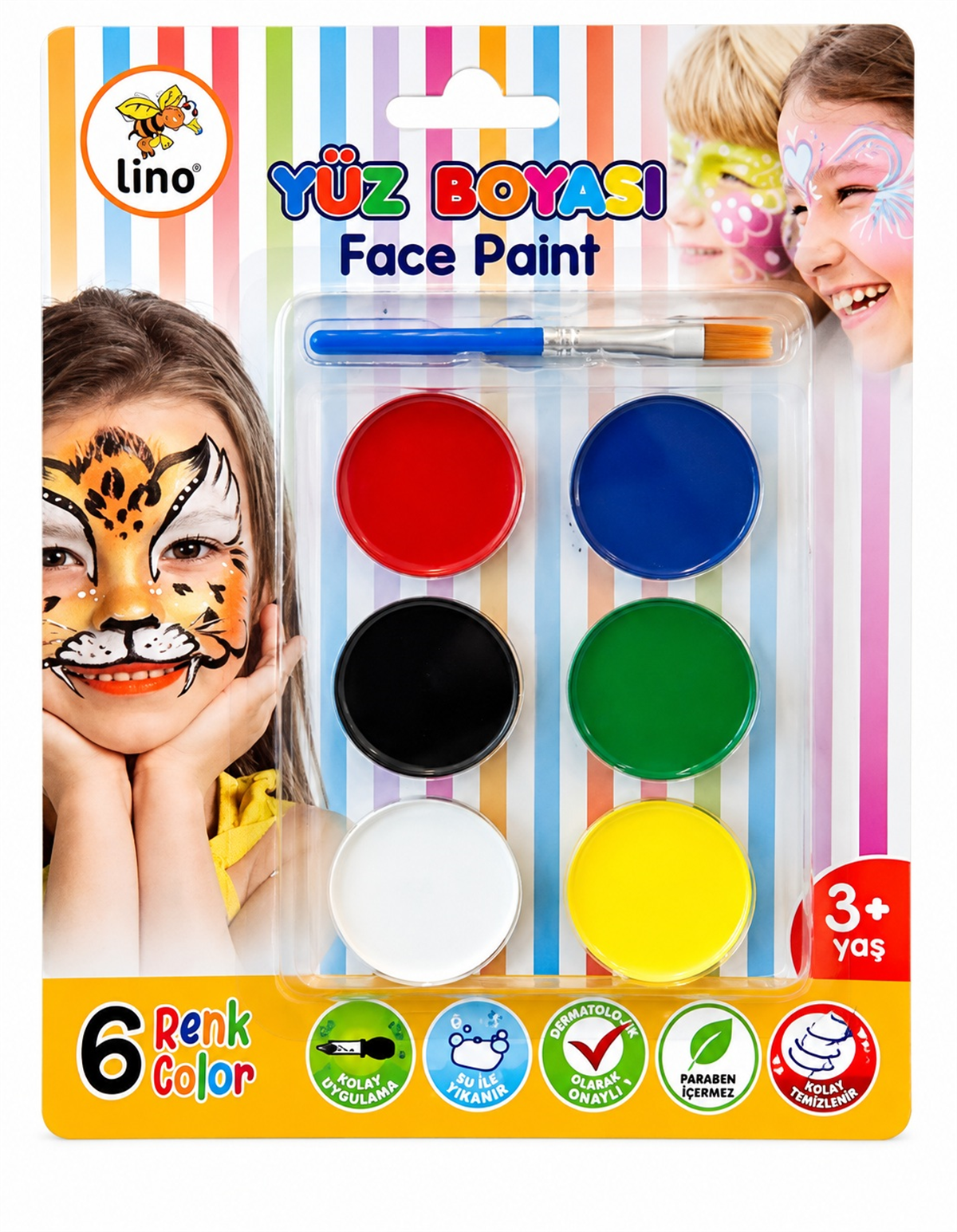 Lino Ln-904 Yüz Boyası 6 Renk Tablet Fırçalı Yıkanabilir