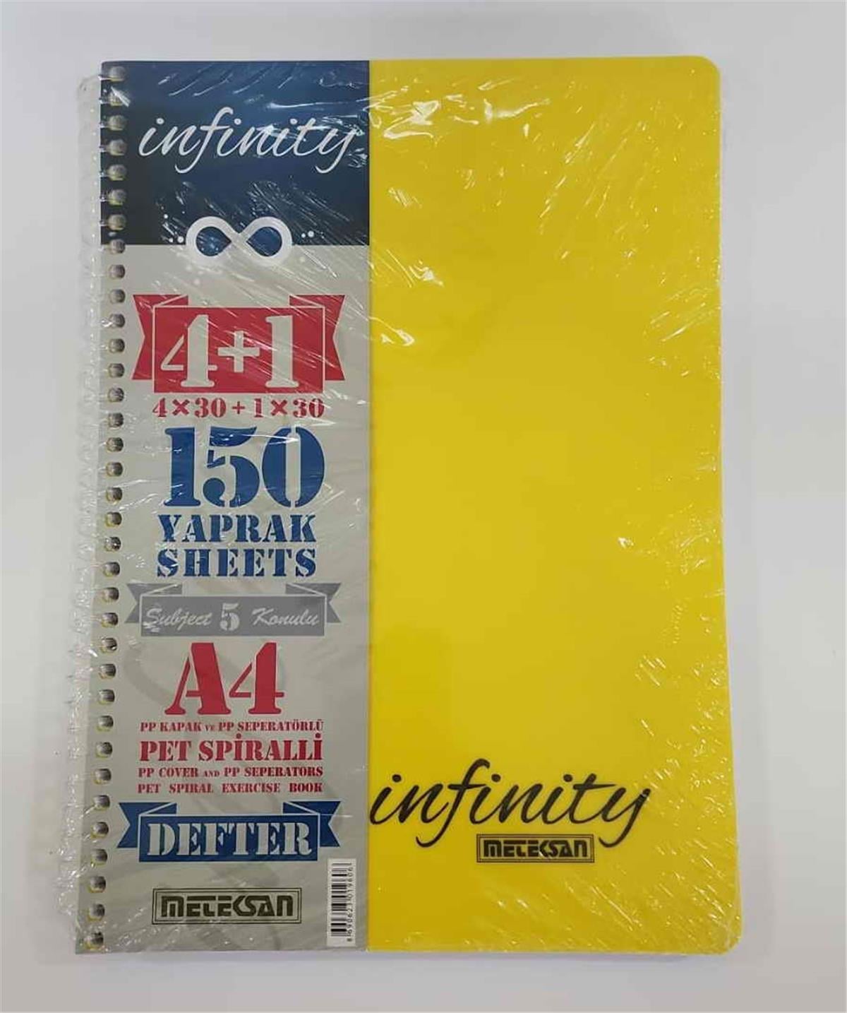 Meteksan İnfinity Neon A4 5 Konulu Pet Spiralli 4+1 Köşe Radius PP Ayraçlı 150 Yaprak 