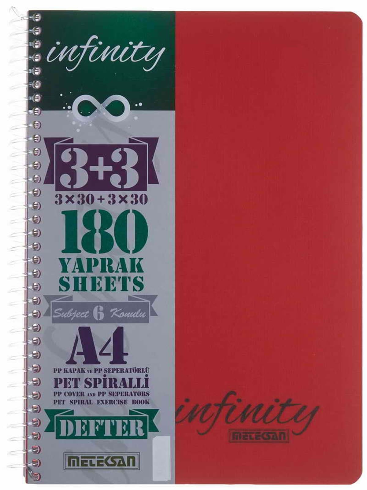 Meteksan İnfinity Pastel A4 6 Konulu Pet Spiralli 3+3 Köşe Radius PP Ayraçlı 180 Yaprak 