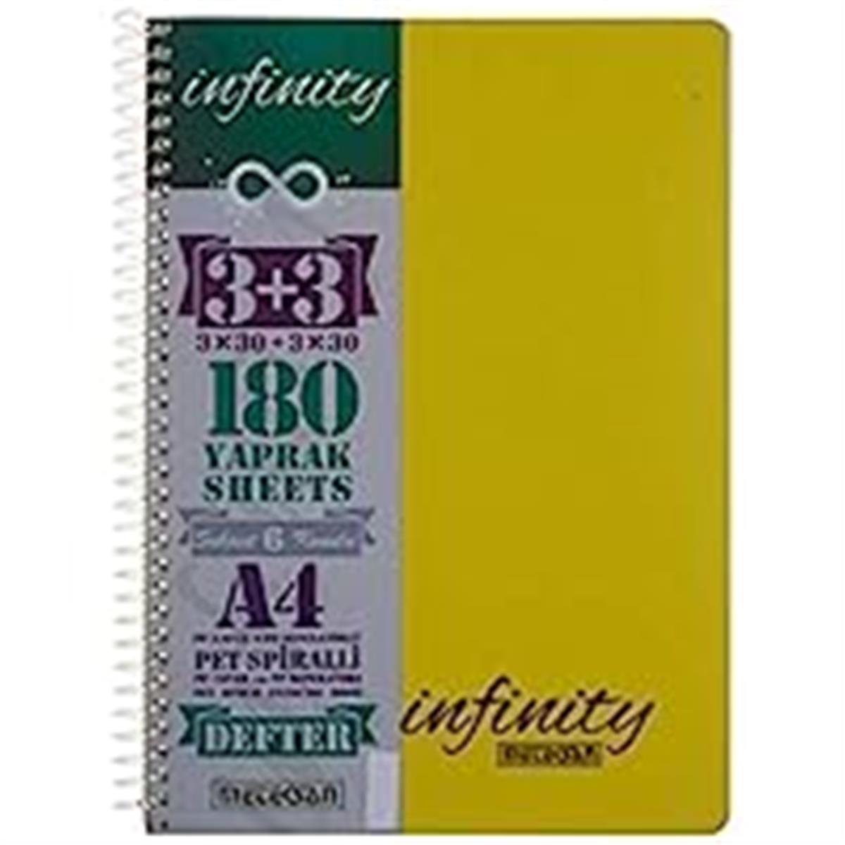 Meteksan İnfinity Pastel A4 6 Konulu Pet Spiralli 3+3 Köşe Radius PP Ayraçlı 180 Yaprak 