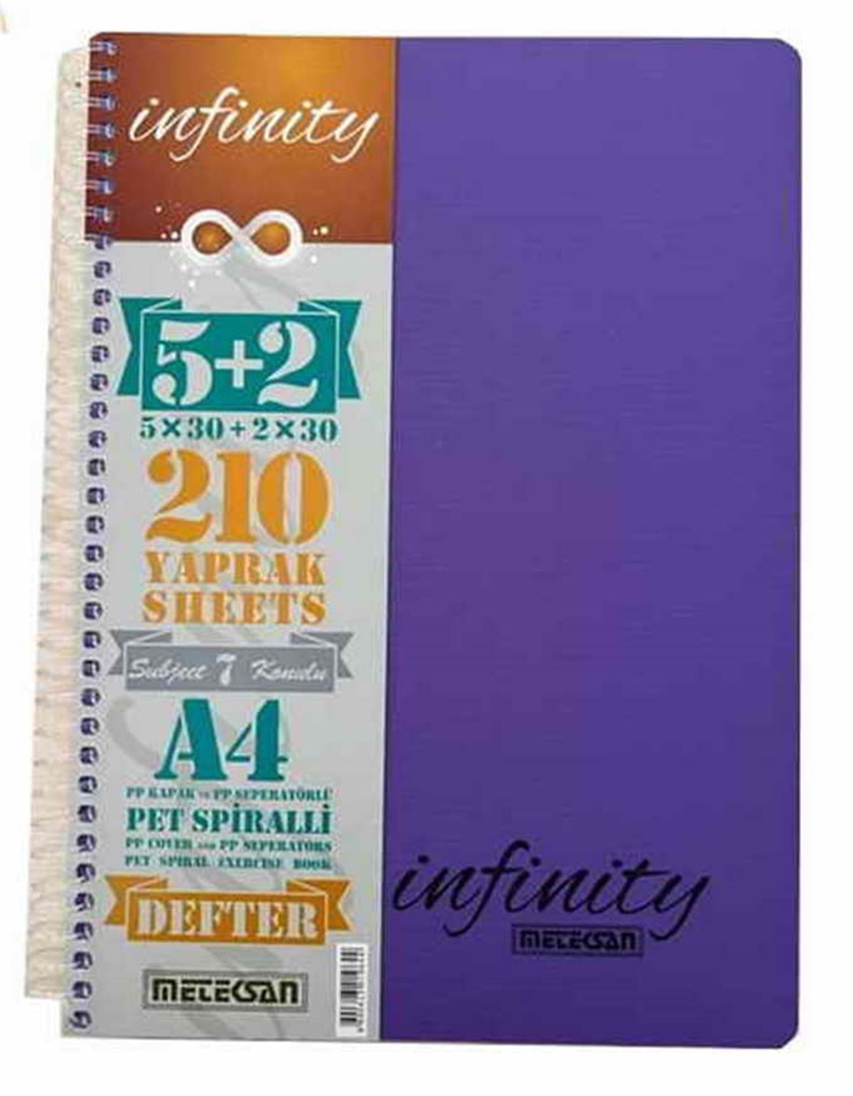 Meteksan İnfinity Pastel A4 7 Konulu Pet Spiralli 5+2 Köşe Radius PP Ayraçlı 210 Yaprak