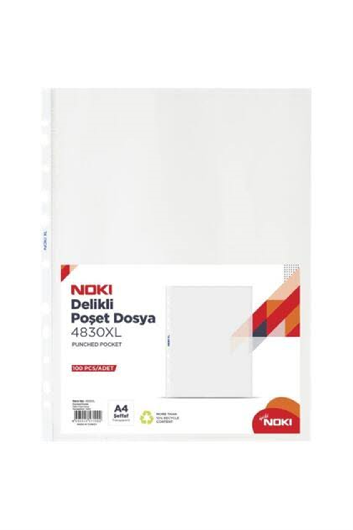 Noki 4830 Poset Dosya Seffaf Xl Beyaz Kenarli 100Lü Paket