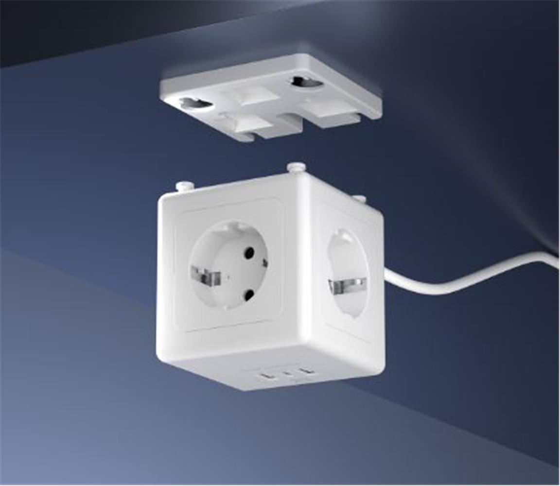 S-link PRZ04 4 Soketli 2 USB 1 Type-C PD20 2M 306 Joule Tam Bakır Küp Beyaz Akım Korumalı Priz