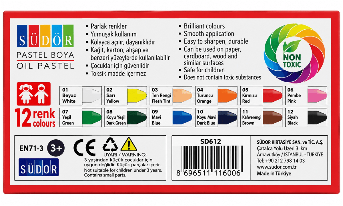 Südor Sd612 Pastel Boya 12 Renk
