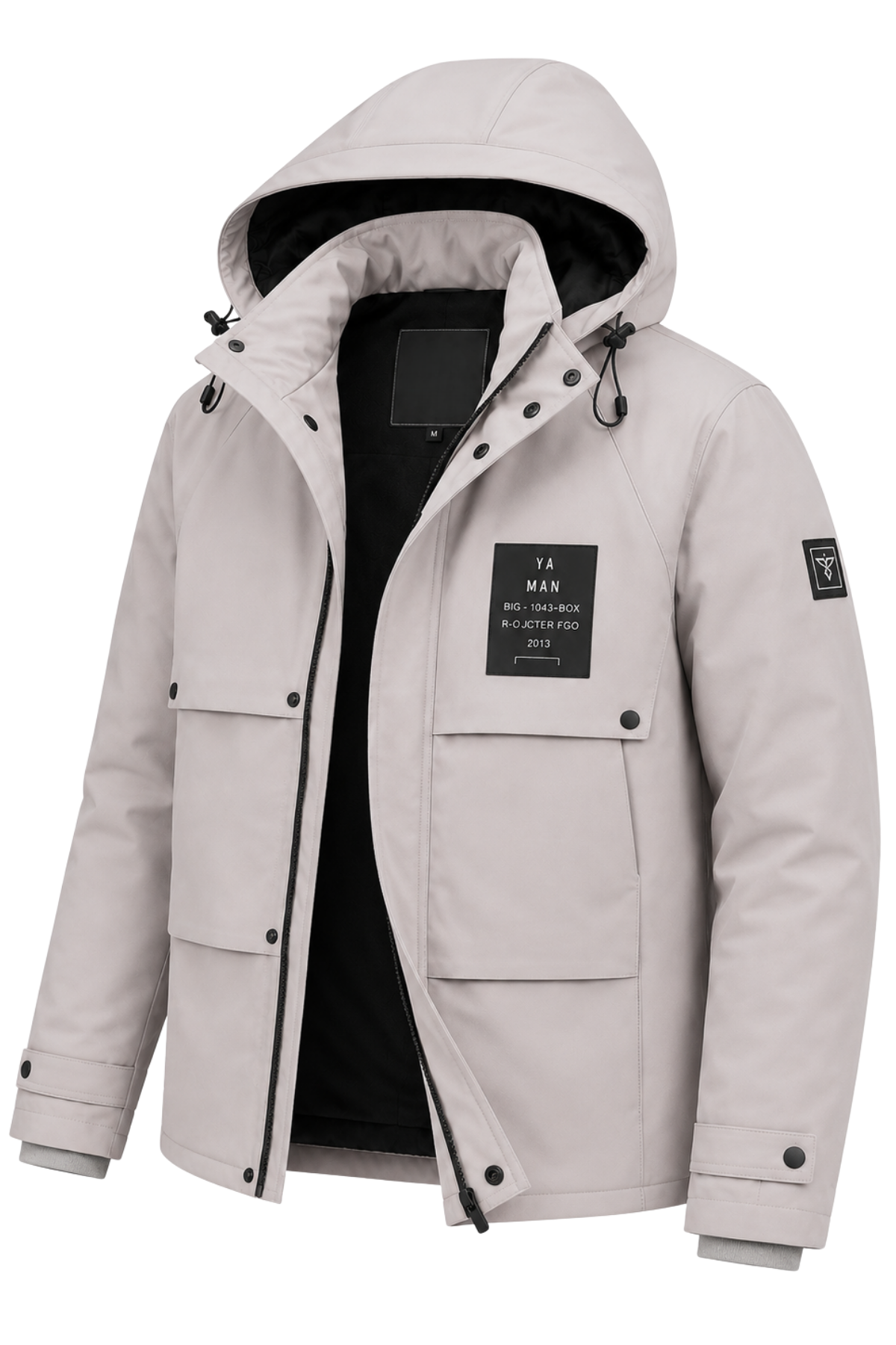 Erkek Beyaz Kapüşonlu Kışlık Mont Suya Dayanıklı Çok Cepli Outdoor Mont&Kaban