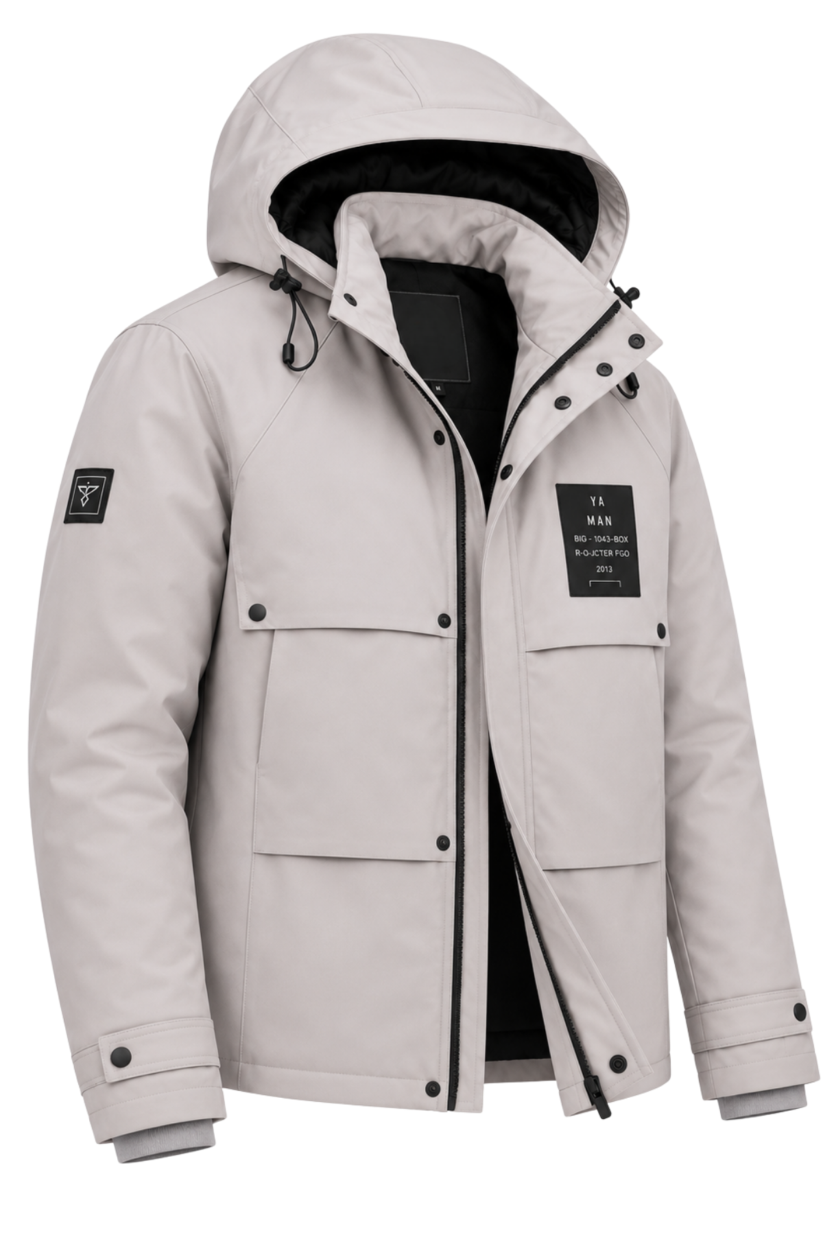 Erkek Beyaz Kapüşonlu Kışlık Mont Suya Dayanıklı Çok Cepli Outdoor Mont&Kaban