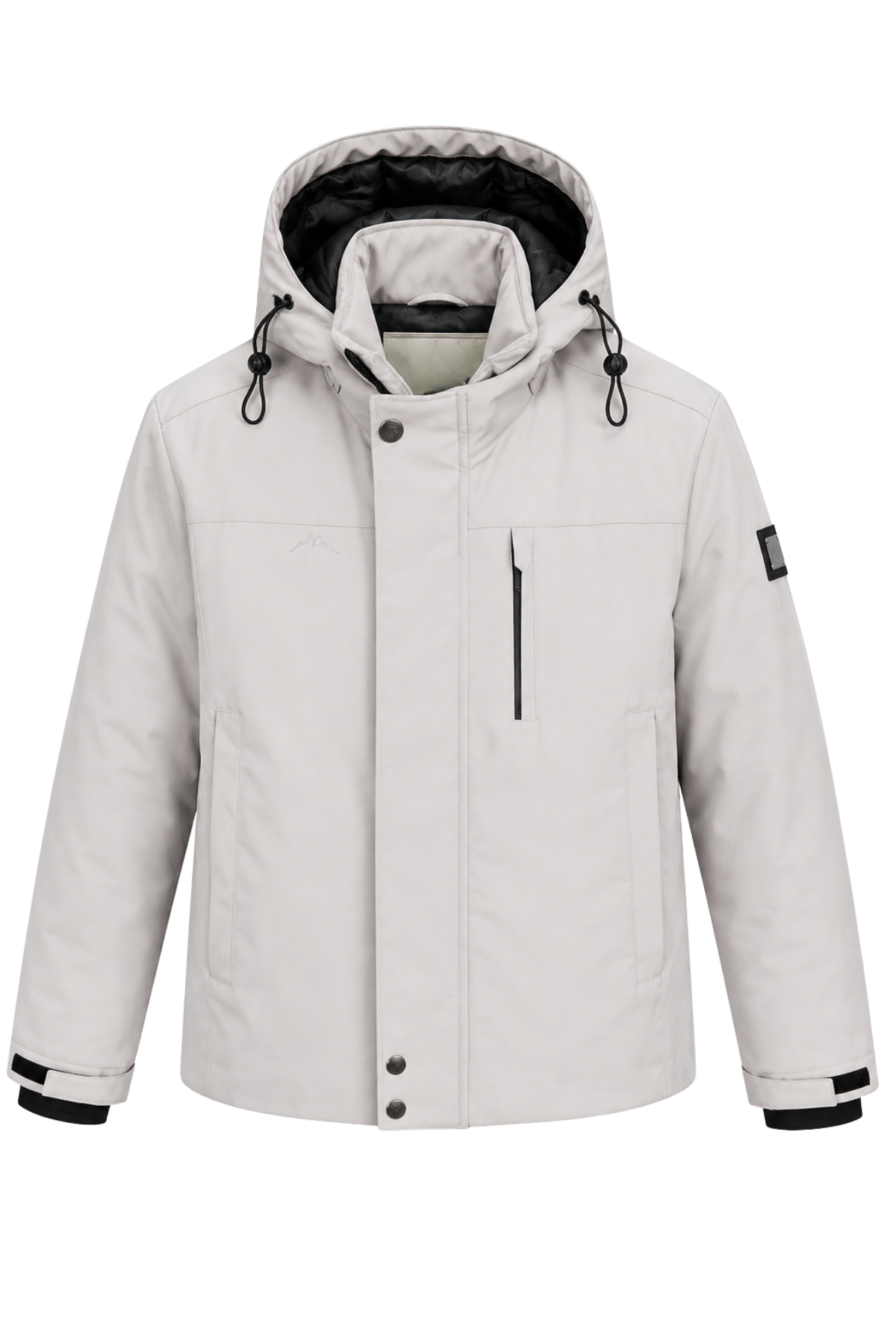 Erkek Beyaz Kapüşonlu Kışlık Softshell Suya Dayanıklı Fermuarlı Cepli Outdoor Mont
