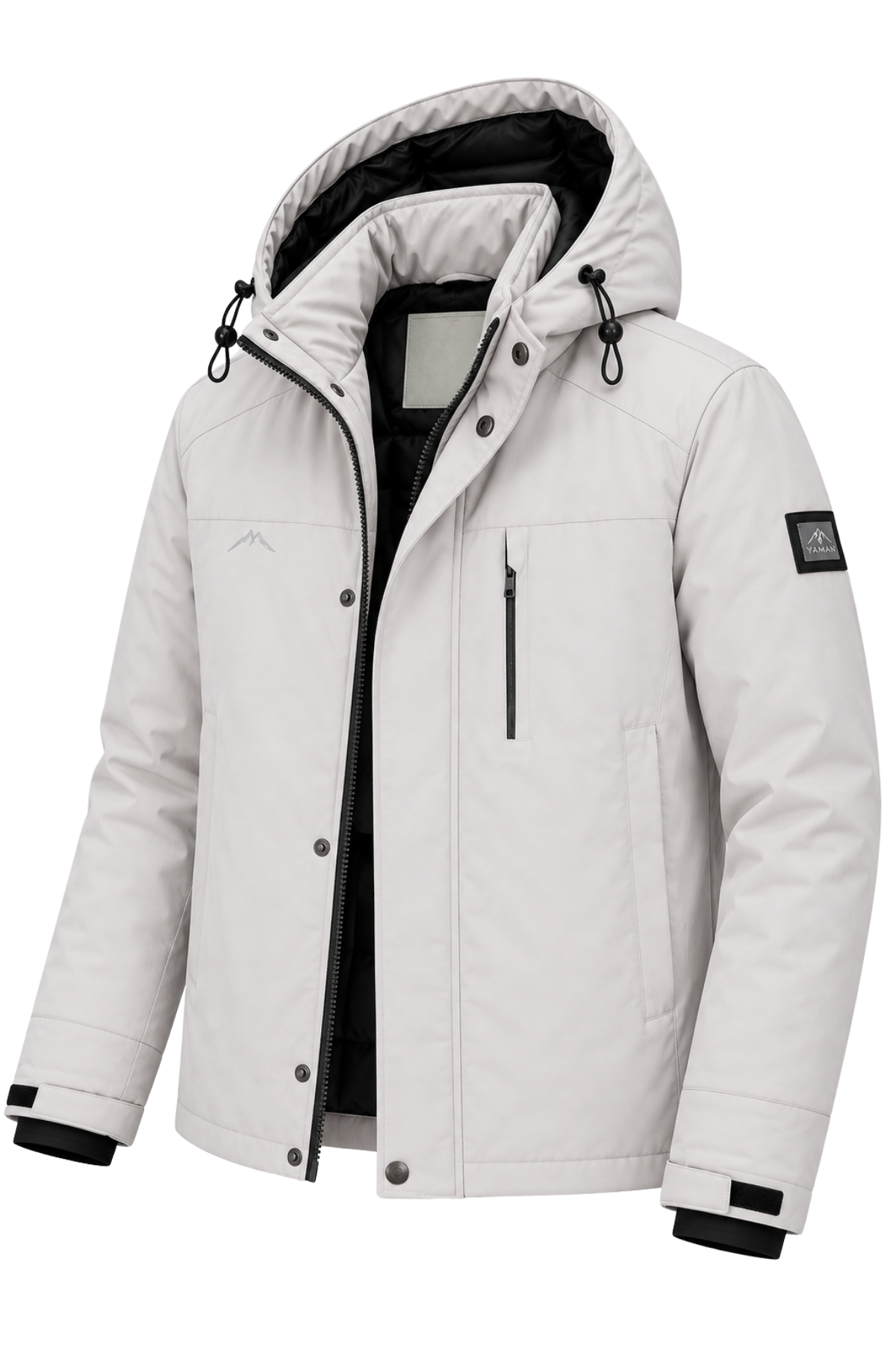 Erkek Beyaz Kapüşonlu Kışlık Softshell Suya Dayanıklı Fermuarlı Cepli Outdoor Mont