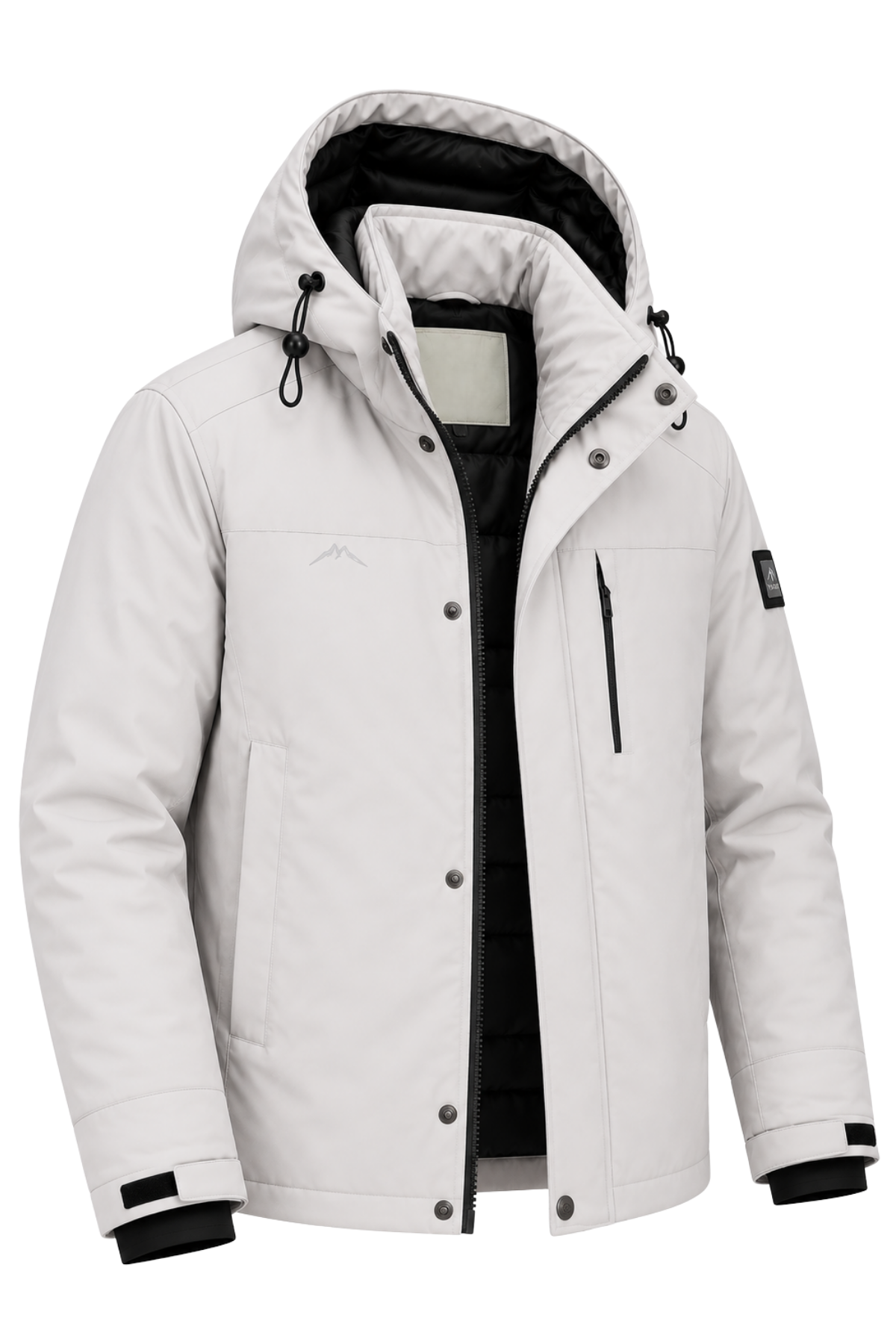 Erkek Beyaz Kapüşonlu Kışlık Softshell Suya Dayanıklı Fermuarlı Cepli Outdoor Mont