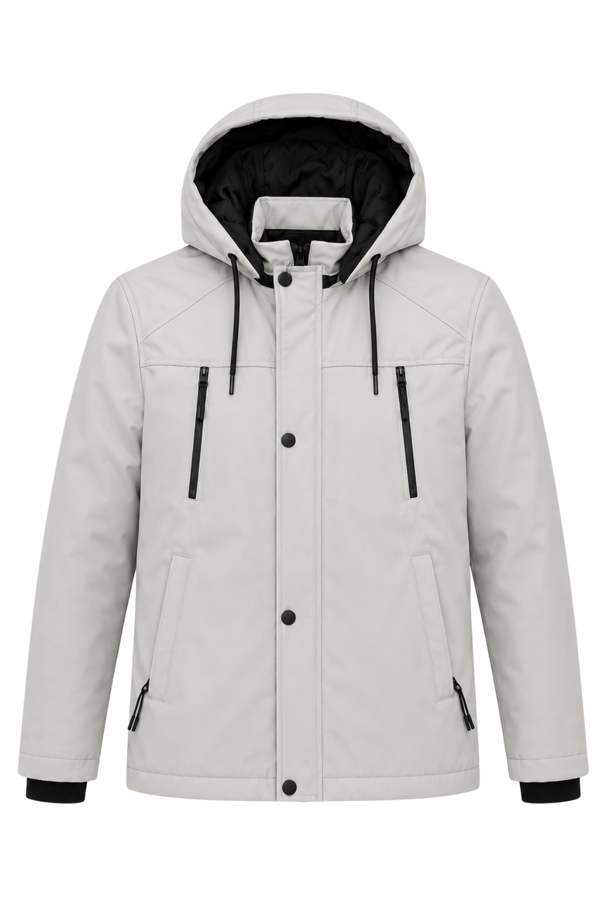 Erkek Beyaz Softshell Mont Kapüşonlu Kışlık Suya Dayanıklı Fermuarlı Cepli Outdoor Mont